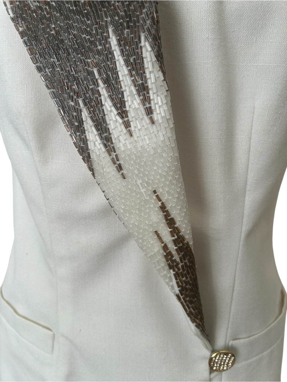 White Sequin Embellished Blazer Size Small | Elegant Statement Jacket - Picture 6 of 7